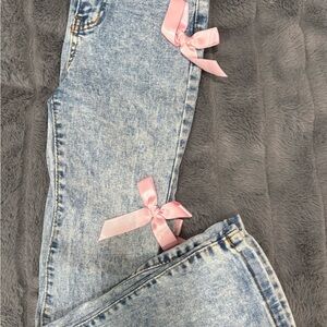 Light Blue Jeans with Pink Bows